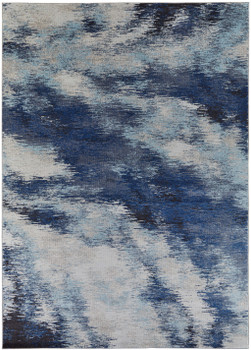 8' x 10' Blue and Ivory Abstract Power Loom Stain Resistant Area Rug