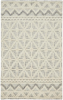 8' x 10' Ivory and Black Wool Geometric Tufted Handmade Stain Resistant Area Rug