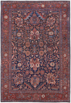 8' x 10' Red Orange and Blue Floral Power Loom Area Rug