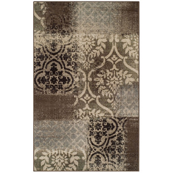8' x 10' Ivory Light Blue Damask Distressed Stain Resistant Area Rug