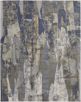 8' x 10' Blue Gray and Tan Abstract Power Loom Distressed Area Rug