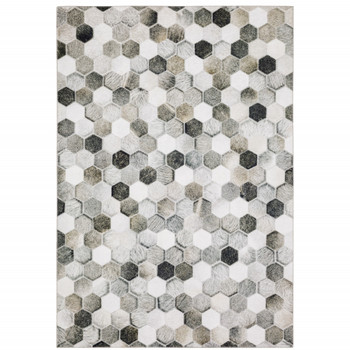 8' x 10' Grey Charcoal Brown Tan and Ivory Geometric Power Loom Stain Resistant Area Rug