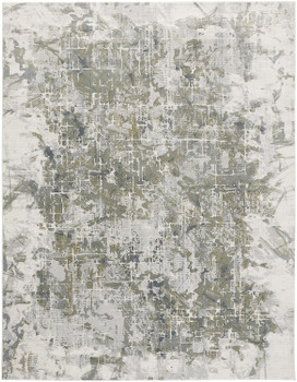 8' x 10' Green Gray and Ivory Abstract Distressed Stain Resistant Area Rug
