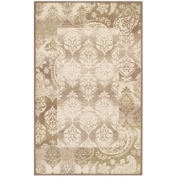 8' x 10' Brown Damask Power Loom Distressed Stain Resistant Area Rug