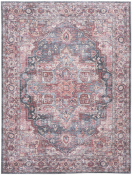 8' x 10' Red Floral Power Loom Distressed Washable Area Rug