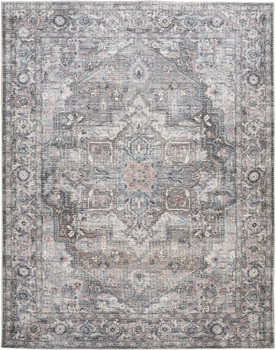8' x 10' Gray Floral Power Loom Distressed Washable Area Rug
