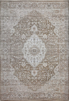 8' x 11' Beige Oriental Power Loom Distressed Stain Resistant Area Rug