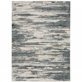 8' x 11' Blue Grey Beige and Brown Abstract Power Loom Stain Resistant Area Rug