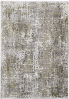 8' x 11' Green Gray and Ivory Abstract Area Rug with Fringe