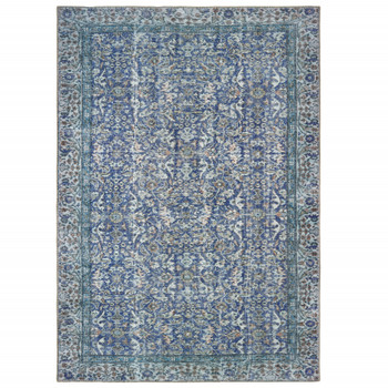 8' x 11' Blue and Grey Oriental Power Loom Stain Resistant Area Rug