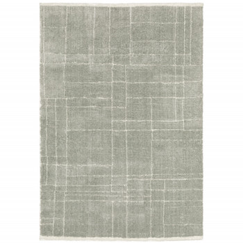 8' x 11' Grey and Ivory Geometric Shag Power Loom Stain Resistant Area Rug