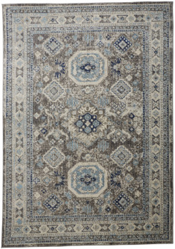 8' x 11' Gray Brown and Blue Floral Stain Resistant Area Rug