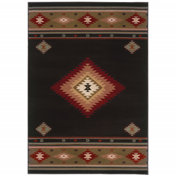 8' x 11' Black and Green Southwestern Power Loom Stain Resistant Area Rug