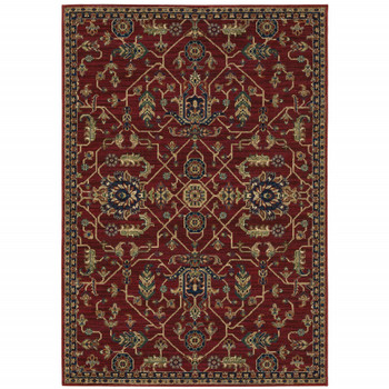8' x 11' Red and Blue Oriental Power Loom Stain Resistant Area Rug