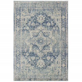 8' x 11' Ivory and Blue Oriental Area Rug