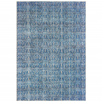 8' x 11' Blue and Brown Floral Power Loom Stain Resistant Area Rug