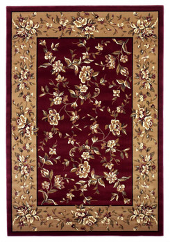 8' x 11' Red Beige Machine Woven Floral Traditional Indoor Area Rug