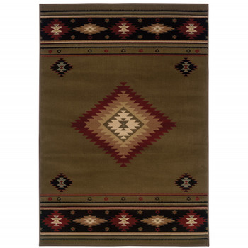 8' x 11' Green Southwestern Power Loom Stain Resistant Area Rug