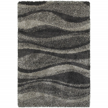 8' x 11' Charcoal Silver and Grey Abstract Shag Power Loom Stain Resistant Area Rug
