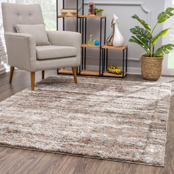 8' x 11' Ivory and Brown Retro Mod Area Rug