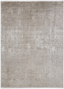 8' x 11' Tan Ivory and Gray Abstract Power Loom Distressed Area Rug with Fringe
