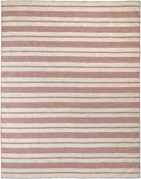 8' x 11' Red and Ivory Striped Dhurrie Hand Woven Stain Resistant Area Rug