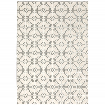 8' x 11' Ivory and Grey Geometric Power Loom Stain Resistant Area Rug