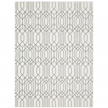 8' x 11' White & Grey Geometric Power Loom Stain Resistant Area Rug