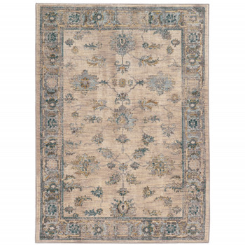 8' x 11' Ivory Blue Gold and Grey Oriental Power Loom Stain Resistant Area Rug