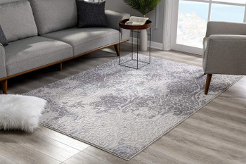 8' x 11' Cream and Gray Tinted Ogee Pattern Area Rug