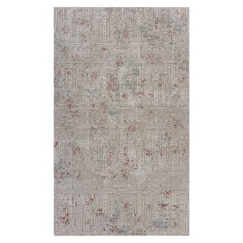 8' x 11' Gray Ivory Slate Blue and Wine Red Geometric Stain Resistant Area Rug
