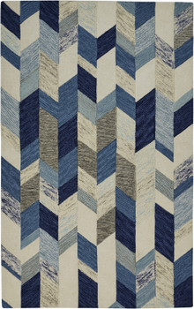8' x 11' Blue Ivory and Gray Wool Geometric Tufted Handmade Area Rug