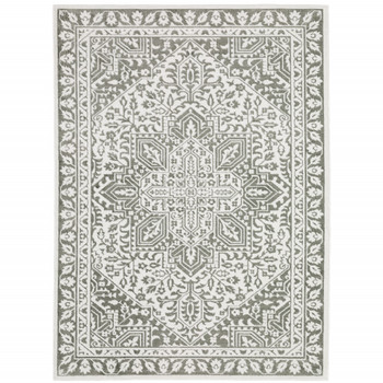 8' x 11' Grey and White Oriental Power Loom Stain Resistant Area Rug