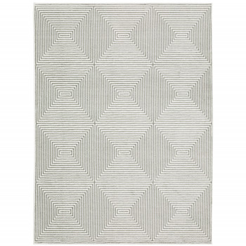 8' x 11' Grey and White Geometric Power Loom Stain Resistant Area Rug