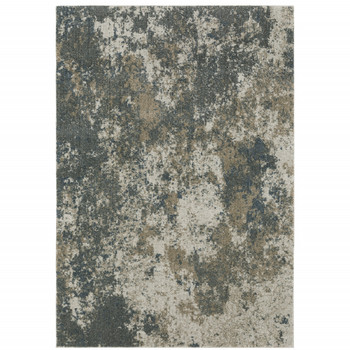8' x 11' Teal Grey Tan and Beige Abstract Power Loom Stain Resistant Area Rug