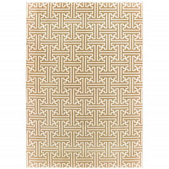 8' x 11' Gold and Ivory Geometric Power Loom Stain Resistant Area Rug