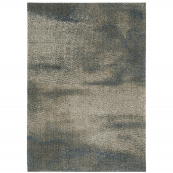 8' x 11' Grey and Teal Blue Abstract Power Loom Stain Resistant Area Rug