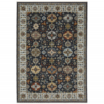 8' x 11' Blue Red Beige Yellow Grey Rust and Gold Oriental Power Loom Area Rug