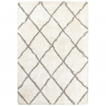 8' x 11' Ivory and Gray Geometric Lattice Area Rug