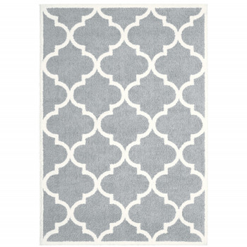 8' x 11' Grey & Ivory Geometric Shag Power Loom Stain Resistant Area Rug