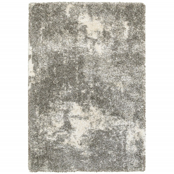 8' x 11' Gray and Ivory Distressed Abstract Area Rug