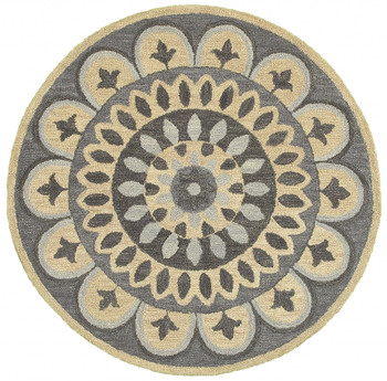 4' Round Gray Floral Bloom Area Rug