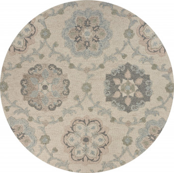 5' Blue and Ivory Round Wool Hand Tufted Area Rug