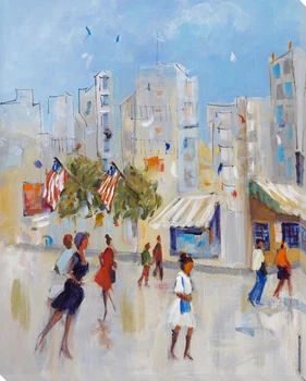 Strolling the City Cityscape I Wrapped Canvas Giclee Print