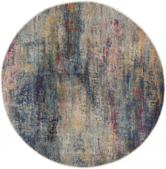 5' x 5' Multicolor Round Abstract Power Loom Non Skid Area Rug