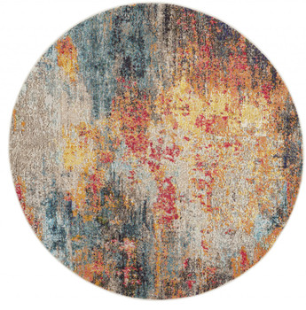 5' x 5' Multicolor Round Abstract Power Loom Non Skid Polypropylene Area Rug