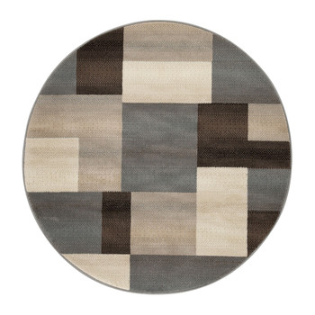 5' Round Grey-Brown Round Patchwork Power Loom Stain Resistant Area Rug