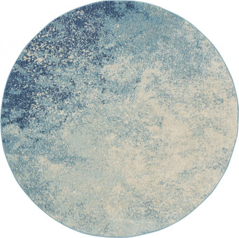5' Ivory and Blue Round Abstract Power Loom Area Rug