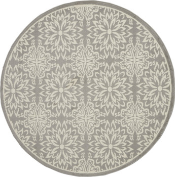 5' Gray Round Floral Power Loom Polypropylene Area Rug