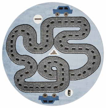 5' Round Blue Imaginative Racetrack Area Rug